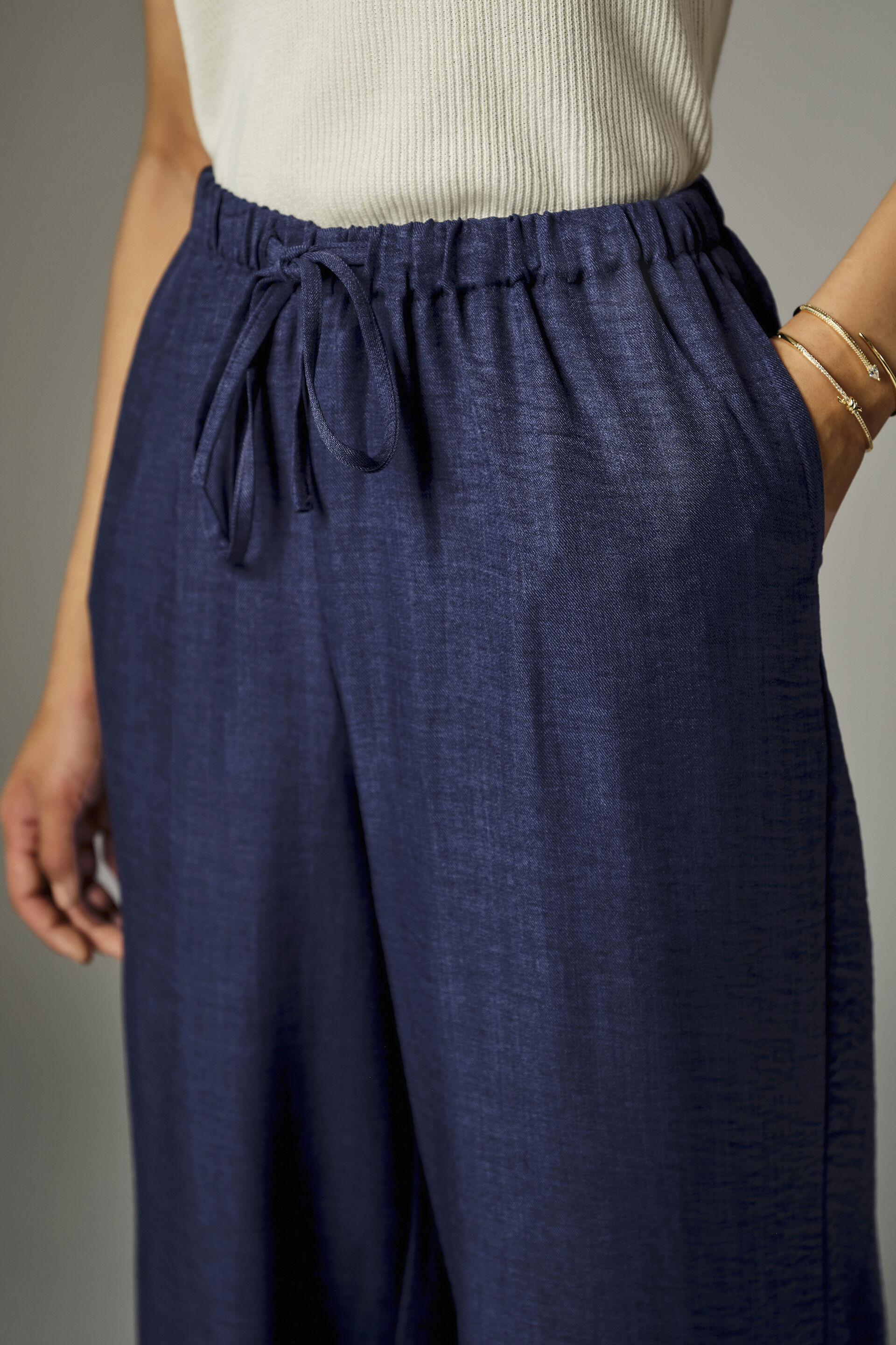 Dark Denim-Blue Relaxed Pants, Dark Blue, image 3